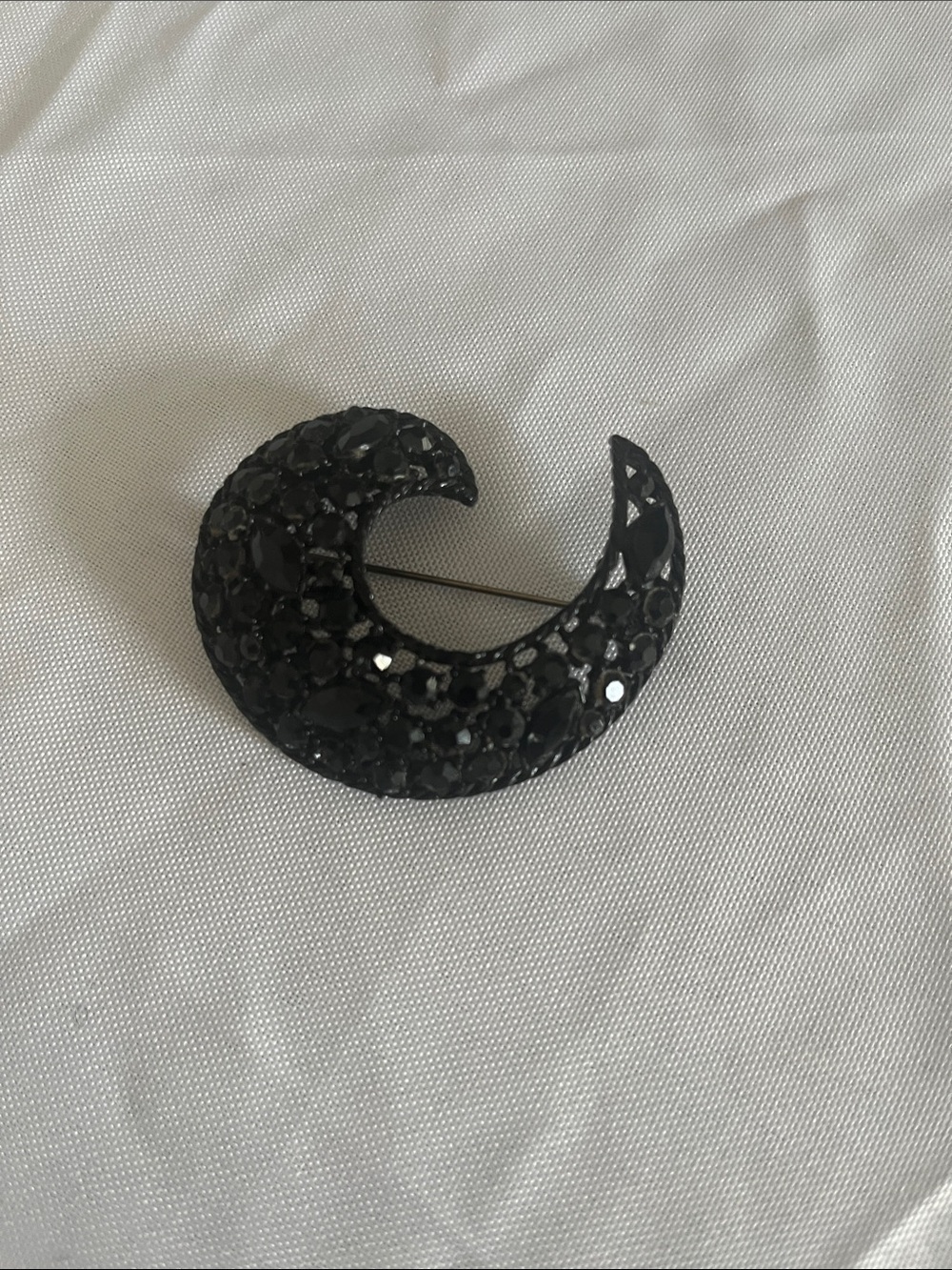 Albert Weiss Black Crescent Moon Brooch with Jet Crystals